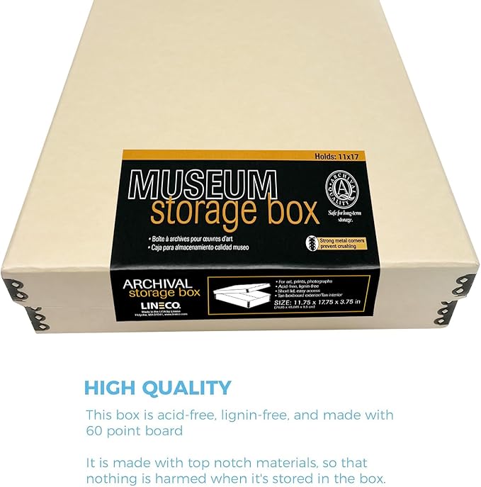 Lineco Museum Archival Storage Box, 11.75x17.75x3.75 in. Drop Front Design. Acid-Free with Metal Edge. Organize Photos, Pictures, Prints, Documents, Crafts, DIY. Tan, 1 Pack - Image 5