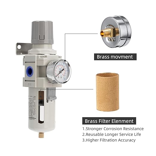 Air Compressor Water Separator Filter 1/2" NPT 150 PSI,Compressed Filter Regulator Combo,5 Micron Moisture Trap for Pneumatic Tools - Image 4