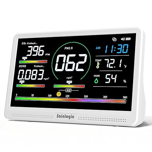 Sainlogic 16 in 1 Professional Air Quality Monitor Indoor with 7.2" Display & 3-Color 7 AQI Alerts,CO2 Monitor Air Quality Tester for CO2,HCHO,TVOC,PM2.5 PM1.0 PM10,Humidity,Temp & Time Meter for Home by Sainlogic
