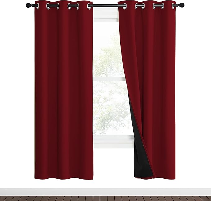 NICETOWN 100% Blackout Curtains with Black Liner Backing, Thermal Insulated Curtains for Living Room, Noise Reducing Drapes for Christmas, Burgundy Red, 37" x 70" Per Panel, Set of 2 - Image 2