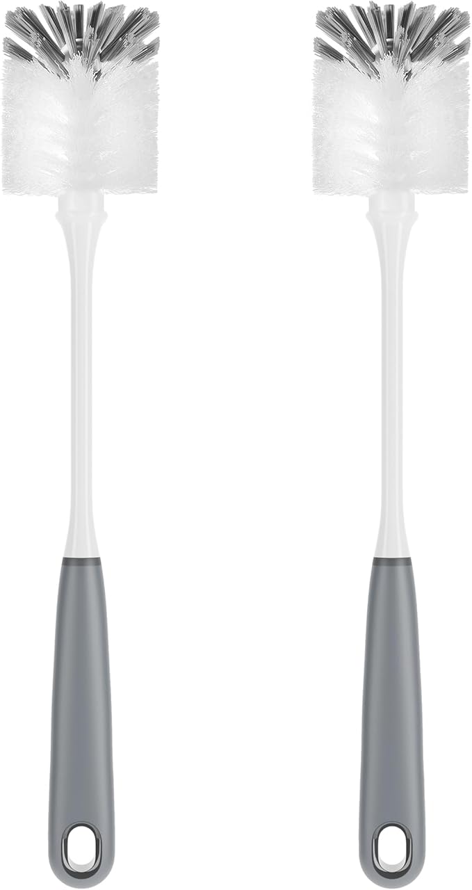 MR.SIGA Long Handle Bottle Brush, Flexible Scrub Brush for Water Bottles, Glasswares, Mugs, Gray, 2 Pack by MRSIGA