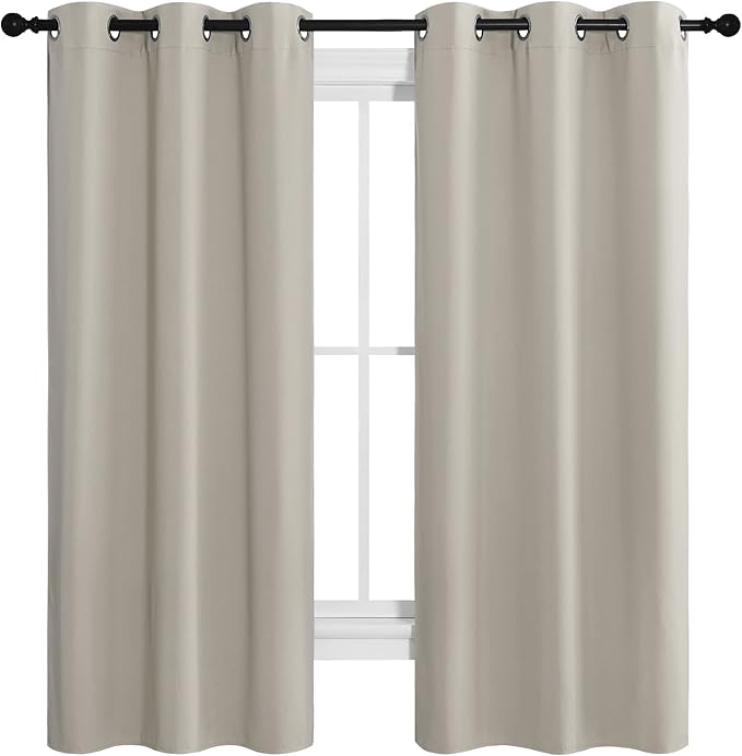 NICETOWN Kitchen Curtains for Decoration, Thermal Insulated Grommet Room Darkening Draperies/Panels for Laundry (Natural, 2 Panels, W42 x L68 inches) - Image 2