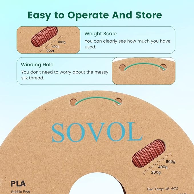 Sovol PLA Filament Silk Tri Color Co-Extrusion 1.75mm, 3D Printer Filament 1kg/ 2.2lbs, Shiny Silk Bronze Purple Green 3 in 1 Coextrusion PLA Material +/-0.03mm - Image 6