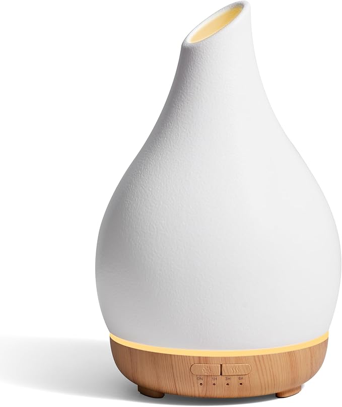InnoGear Essential Oil Diffuser, 300ml Ceramic Diffuser for Home Handcrafted Stone Aromatherapy Diffusers Ultrasonic Cool Mist Humidifier Vaporizer 4 Timers, White Vase-Shaped Ceramic, Large by InnoGear