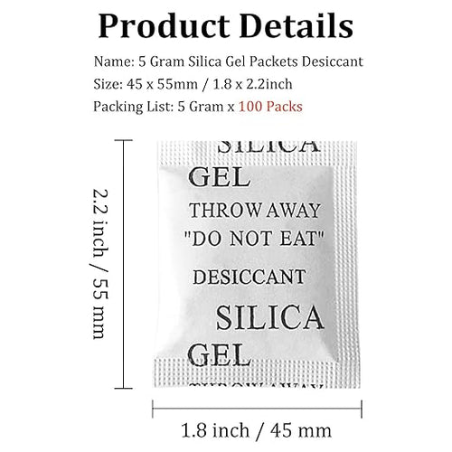 100PCS 5 Gram Premium Silica Gel Packets, Desiccant Packs for Storage, Moisture Absorbers, Humidity Dry Bags, Rechargeable Transparent Silicone Dessicants Dehumidifier for Electronics, Shoes, Jewelry - Image 2