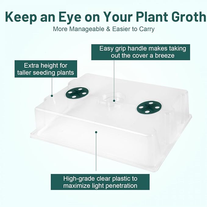 YoleShy 5 Packs Seed Starter Tray with Dome Reusable Plastic Plant Growing Trays with Humidity Domes Lids Thickened Sturdy for Seed Starting Germination Growing Seedling Propagation,14.5"x9" - Image 6