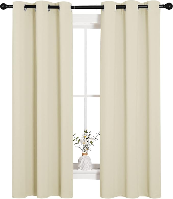 NICETOWN Kitchen Curtains, Short Curtains for Bedroom Windows, Thermal Insulated Room Darkening Curtain Panels for Girls Room, Cafe (Beige, 34" W by 63" L, 1 Pair) - Image 2