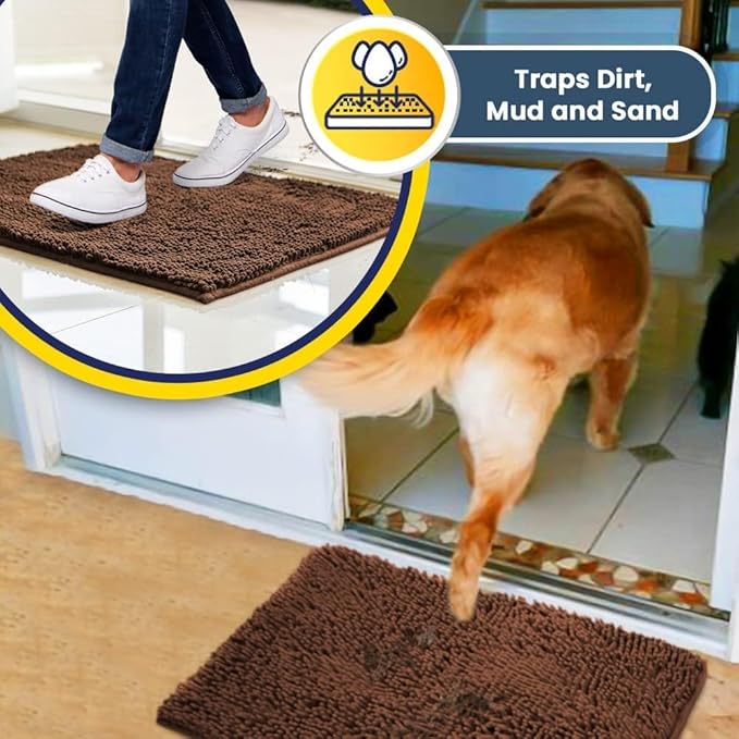 Muddy Mat® Pack of 3 Highly Absorbent Microfiber Dog Door Mat and Pet Rug, Non Slip Thick Washable Area Mat Soft Chenille for Kitchen Bathroom Bedroom and Outdoor - Brown Small, Medium & Large - Image 3