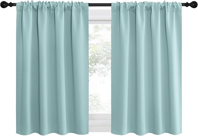 NICETOWN 2 Panels Blackout Curtains, Rod Pocket Thermal Insulated Drapes for Kitchen, Heavy Duty Small Window Treatment for Dorm Room, Studio Apartment, Basement (Aqua Green, W42 x L30) by NICETOWN