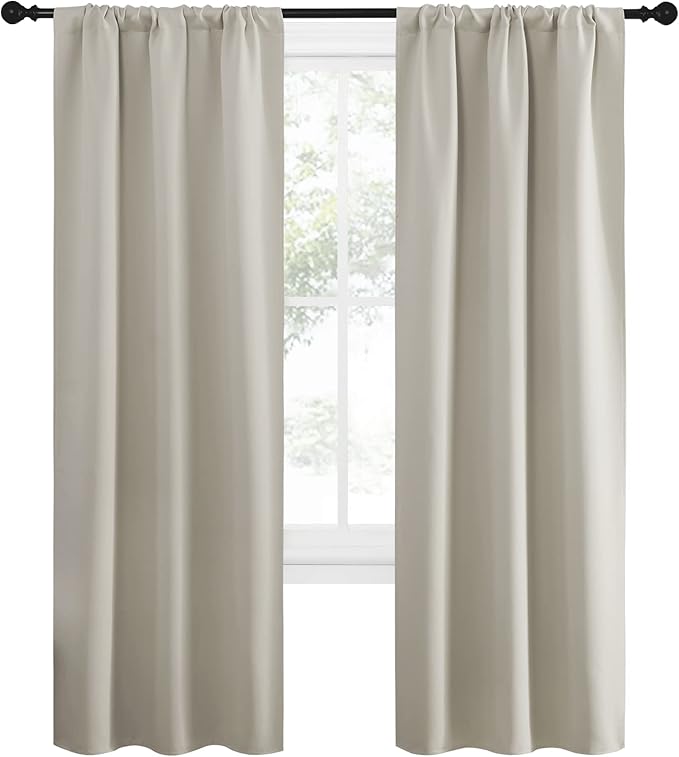 NICETOWN Blackout Curtains for Living Curtains, Room Darkening Window Curtain Panels, Easy-Care Solid Thermal Insulated Draperies/Drapes for Daughter Room (Natural, 2 Panels, 34 by 72) - Image 2