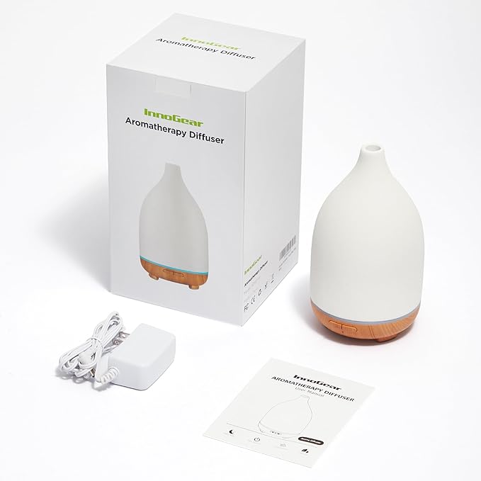 InnoGear Oil Diffuser, 150ML Ceramic Diffuser for Essential Oils Handcrafted Aromatherapy Diffuser Ultrasonic Cool Mist Humidifier with 2 Mist Modes Waterless Auto Off for Room Office, White - Image 7