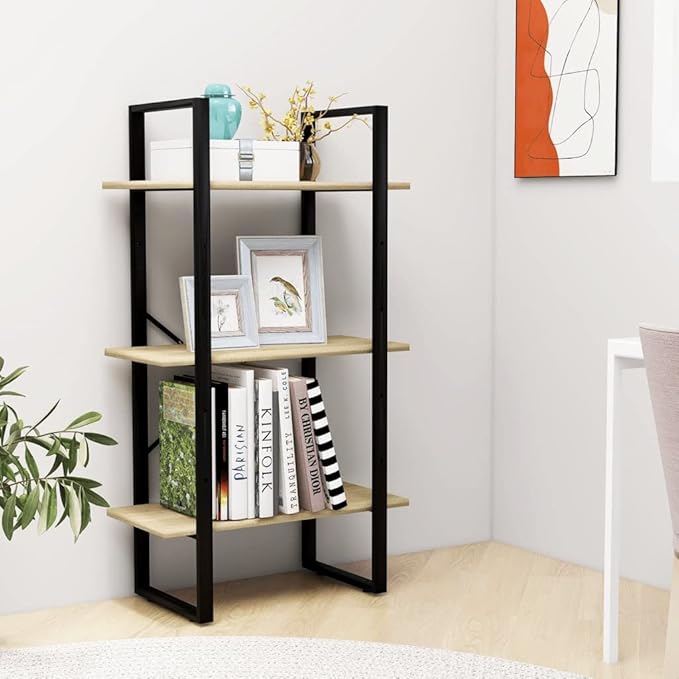 Industrial 4-Tier Storage Shelf 41.3" H Sonoma Oak Engineered Wood & Matte Black Metal Small Bookcase for Living Room Bedroom Office - Image 4