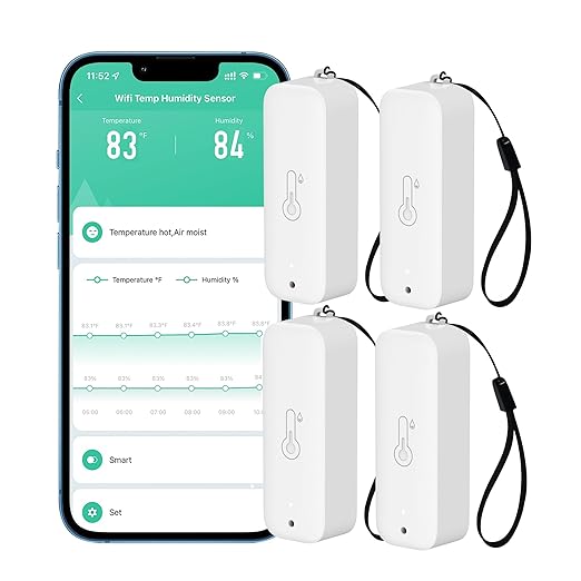 WiFi Thermometer Hygrometer: Smart Temperature Humidity Sensor with App Notification Alert, Data Storage Export, Calibrated Indoor Temperature Monitor, for Room Greenhouse Wine Cellar (4-Pack White) by GaoducashforSmartLife