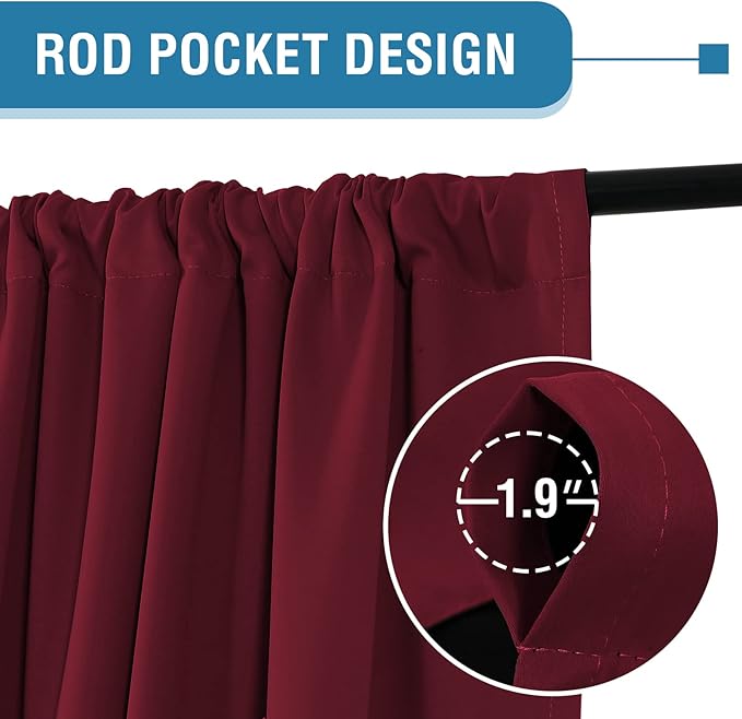 H.VERSAILTEX 100% Blackout Curtains for Bedroom Thermal Insulated Blackout Curtains 63 Inches Long Rod Pocket Window Drapes for Living Room with Black Liner 2 Panels Set, Burgundy - Image 3
