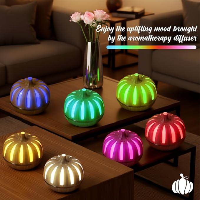 Essential Oil Diffuser 300ml for Home Bedroom, Aromatherapy Oil Diffuser with 3H 6H Timer, 7 Color Light, USB Type-C, Pumpkin Design, Auto Shut-Off(Light Woodgrain, Pumpkin) - Image 8