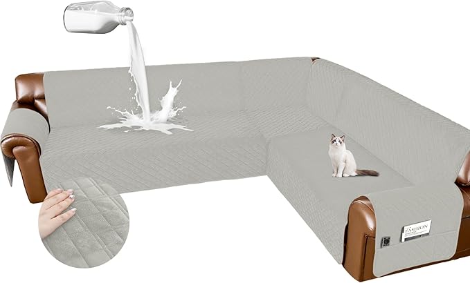 Arfntevss Waterproof Sectional Couch Covers L Shape Washable Velvet Sofa Cover for Sectional Non Slip Large Corner Slipcovers Dog 6 Pcs Universal U Shaped Furniture Protector (Light Gray, X-Large) by Arfntevss