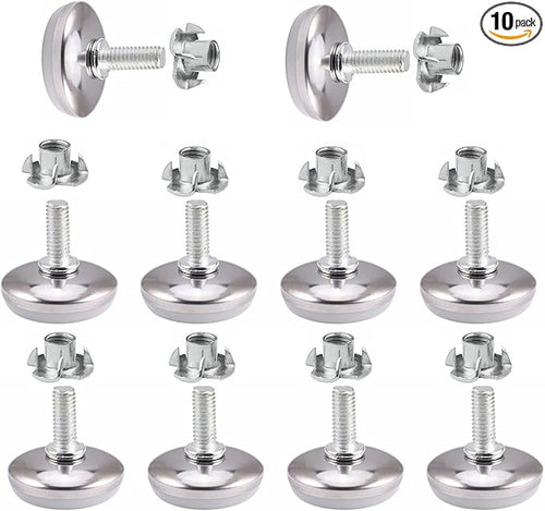 10-Set M6 x 20mm White Heavy Duty Screw-On Furniture Leveling Feet Adjustable Leveler Floor Protector (Kit with 4 Prong T-Nuts) by YGTGZ