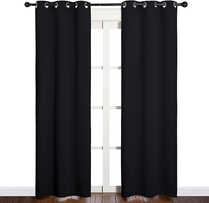 NICETOWN Blackout Draperies Window Curtain Panels, Autumn/Winter Thermal Insulated Solid Grommet Blackout Curtains/Drapes for Cafe (Set of 2, 34 inches by 84 inches, Black) by NICETOWN
