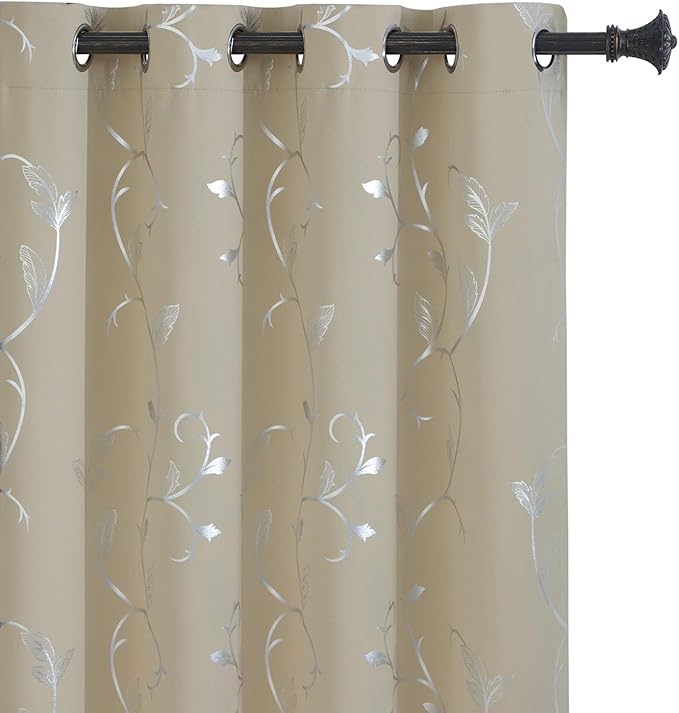 BUHUA Wave Floral Vine Print Blackout Curtains for Living Room Darkening Curtains Print Pattern Light Blocking Curtains for Bedroom 52W×84L Beige 2 Panels by BUHUA