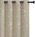 BUHUA Silver Grey Blackout Curtain 2 Panel Set Vine Foil Print Thermal Insulated Drapes Room Darkening Curtains Grommet Window Treatment, 66 x 72 Inch, Beige by BUHUA
