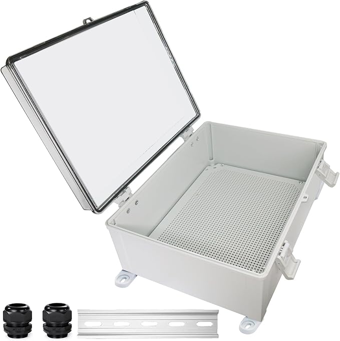 Waterproof Outdoor Electrical Box Junction Box Weatherproof IP67 ABS Plastic Enclosure Switch Router Project Box with Mounting Plate with Wall Bracket 2 Cable Glands Clear 15.74" x 11.81" x 6.7" by YETLEBOX