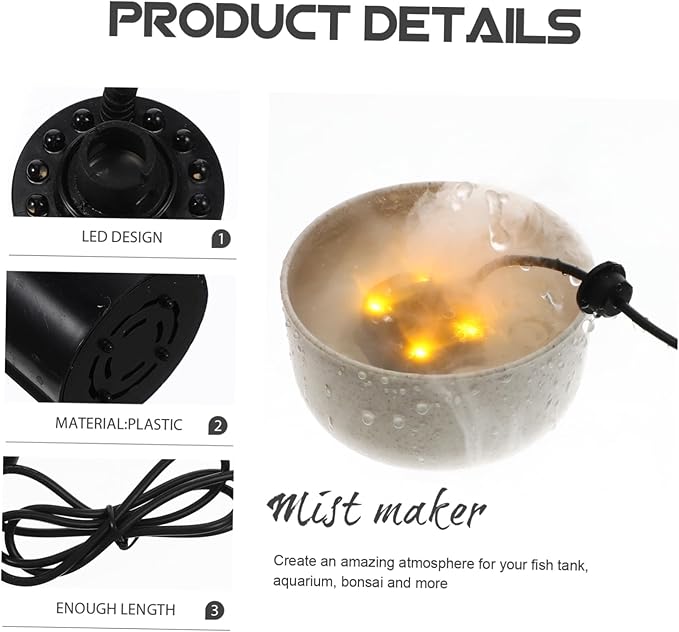 Cabilock Rockery Ultrasonic Mist Maker with Led Lights Practical Air Humidifier for Fish Tanks Bonsai Gardens and Indoor Fountains Us Creates Decorative Mist Atmosphere - Image 3