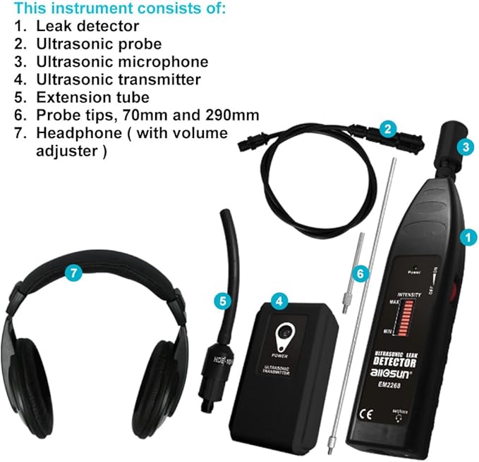 allsun Pro Ultrasonic Leaking Detector Transmitter Auto Noise Finder, Electronic Stethoscope HVAC Machine Noise Monitor 36-44KHz, Air Gas Water Leak Diagnosis Tool - Image 7