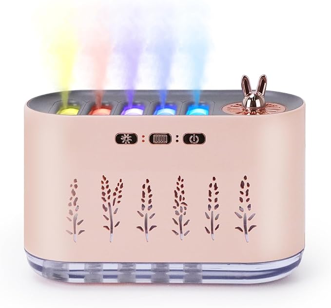 5 Nozzle Music Sensing Cool Mist Humidifier,Humidifier Diffuser with 20 Color LED Light, 700ML Essential Oil Diffuse, Auto Shut Off, Aroma Diffuser for Bedroom Home Office Yoga (Pink) by GOUTOOL