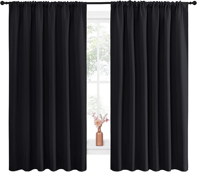 NICETOWN Black Blackout Curtain Blinds - Solid Thermal Insulated Window Treatment Blackout Drapes for Bedroom (2 Panels, 70 inches Wide by 63 inches Long) - Image 2