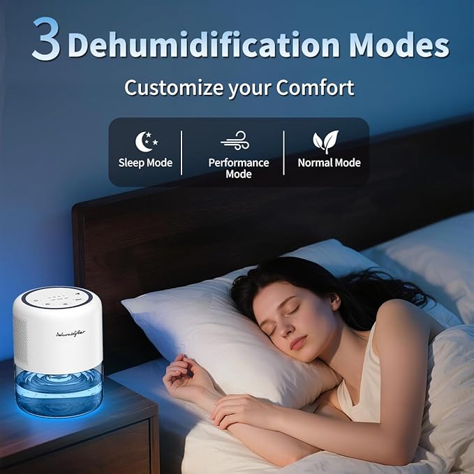 44oz(1.3L) Small Dehumidifier for Home Auto-Off Quiet Portable Dehumidifier with 3 Modes 10 Color Lights 4 Timer Settings for Bedroom Bathroom Closet (215 sq.ft) - Image 3
