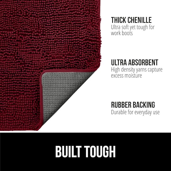 GORILLA GRIP SOAKSTOPPER Dog Door Mat, 48x30 Machine Washable Rug Absorbent Doormat Captures Moisture Mud Dirt, Quick Dry Soft Chenille Entryway Rugs Indoor Entrance Mats for Dog Paws, Burgundy - Image 3
