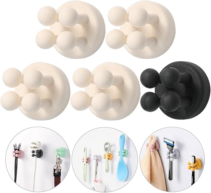 iBetterLife 5Pcs Self-adhesive Hooks Holders - Mounted to Wall Mirror for Clipping & Hanging Toothbrush Razor Towel Key Plug Cable, Utility Holder for Kitchen Bathroom Home Office Dorm Room Essentials by iBetterLife