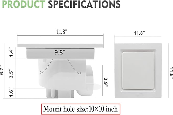 Bathroom Exhaust Fan without Light, Ceiling Mount Ventilation Fan bathroom extractor 110V bathroom fan for Kitchen 120CFM 1.2Sones (Square) - Image 4