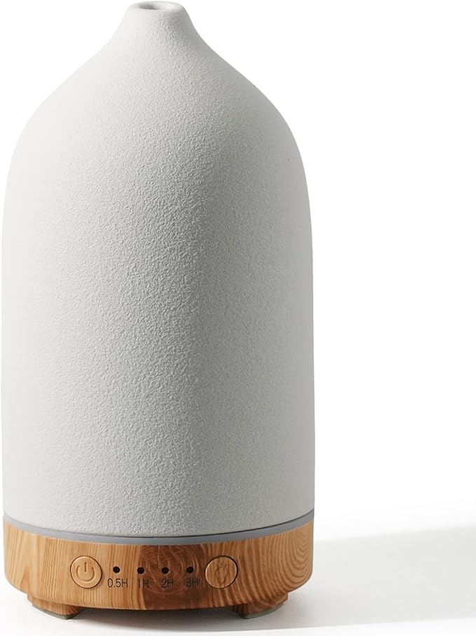 Diffuserlove Ceramic Essential Oil Diffuser 160ML Aromatherapy Diffuser for Home Bedroom Room Cool Mist Humidifier Stone Air Diffusers with Yellow Wood Pattern Base (Size:6.8" H x 3.6" W) by Diffuserlove