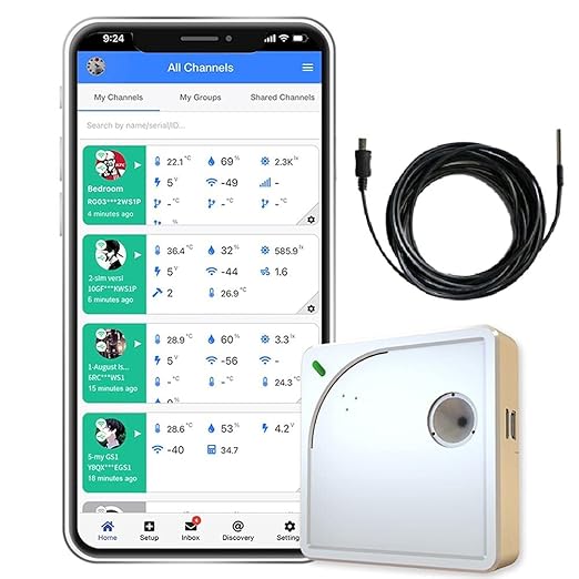 UbiBot WS1 WiFi Temperature & Humidity Sensor with Ambient Light Monitoring – Industrial-Grade Data Logger, 2.4GHz Wireless, 24/7 Alerts, External Probe Support, Free iOS/Android App, IFTTT Compatible by UbiBot