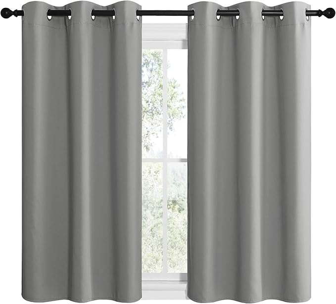 NICETOWN Silver Grey Thermal Insulated Grommet Blackout Curtains, Kids Window Drape Panel for Nursery, Privacy Short Curtains (2 Panels, W42 x L48 -Inch) - Image 2