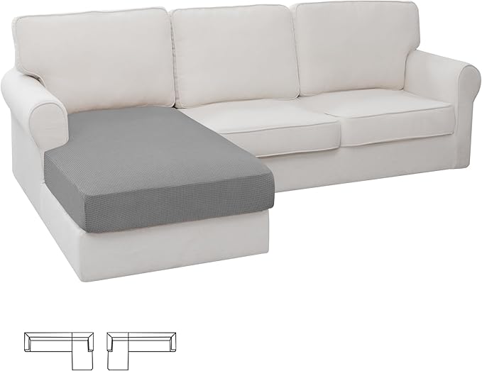 Easy-Going Stretch Sectional Couch Covers 1 Piece Chaise Lounge Slipcover L Shape Separate Cushion Couch Seat Chaise Cover for Both Left/Right Sectional Couch Light Gray by Easy-Going