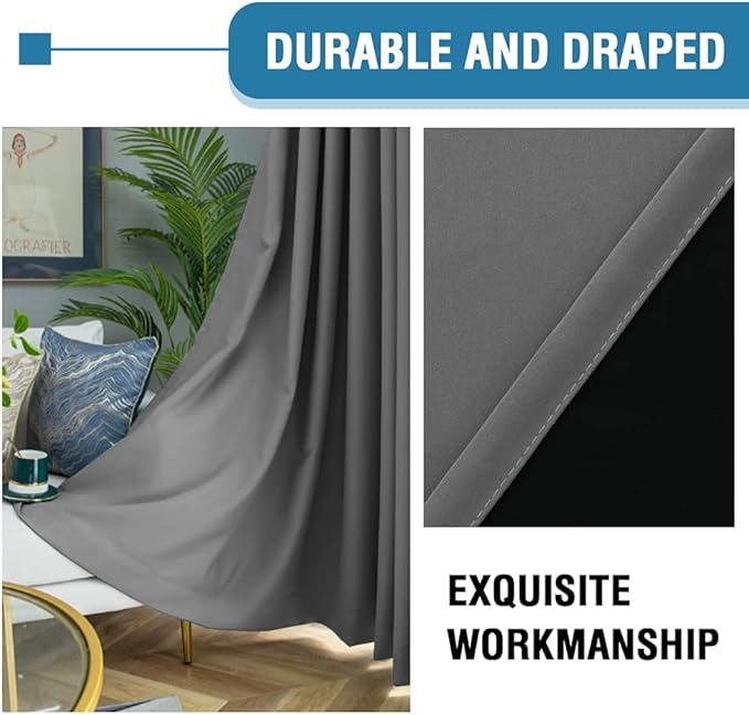 H.VERSAILTEX 100% Blackout Curtains for Bedroom Thermal Insulated Curtains & Drapes Blackout Curtains 96 Inches Long Rod Pocket Curtains for Living Room with Black Liner 2 Panels Set, Grey - Image 7