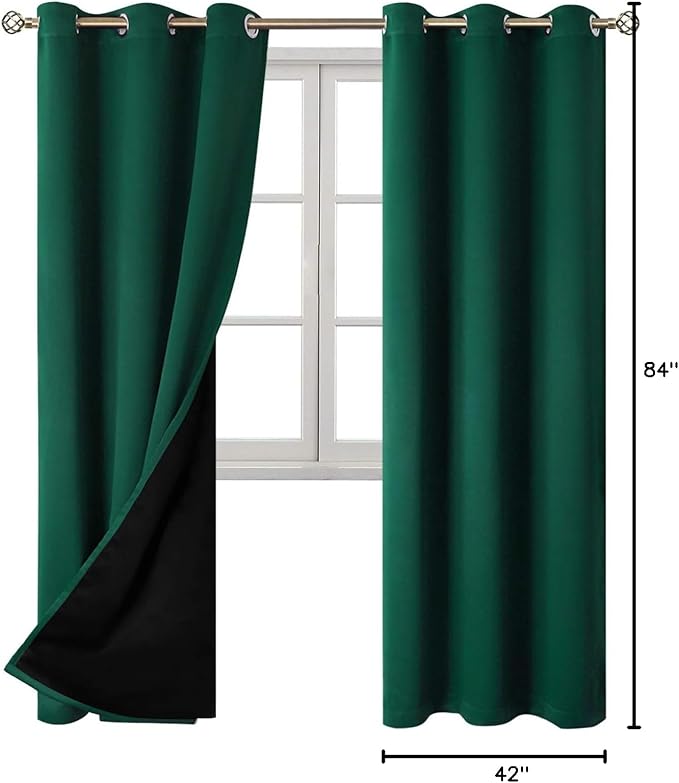 BGment Thermal Insulated 100% Blackout Curtains for Bedroom with Black Liner, Double Layer Full Room Darkening Noise Reducing Grommet Curtain (42 x 84 Inch, Emerald, 2 Panels) - Image 9
