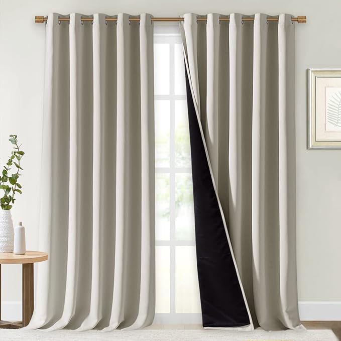 NICETOWN Natural 100% Blackout Curtains for Windows, Super Heavy-Duty Black Lined Total Darkness Drapes for Bedroom, Privacy Assured Window Treatment for Patio (Pack of 2, 70 inches W x 108 inches L) by NICETOWN