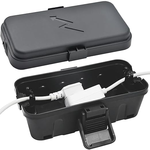 Hrensaw Small Weatherproof Electrical Connection Box(Inner 5.5 x 3 x 2.2inch),Outdoor Electrical Box,Waterproof Extension Cord Covers for Plug, Extension Cables, Holiday Lights,Black by Hrensaw