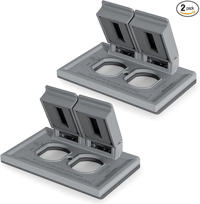 ELEGRP Horizontal Outdoor Cover for Duplex Receptacles, 2-Hole Weatherproof Wall Plate, Outdoor Electrical Outlet Cover, Standard Size 1-Gang 4.55” x 3.02”, Thermoplastic, 2 Pack, Grey by ELEGRP%7CELEGROUP
