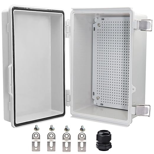 Waterproof Electrical Box, IP67 Junction Box Stainless Steel Latch Hinged Grey Cover Project Enclosure with Wall Bracket 11.8" x 7.87" x 5" by YETLEBOX