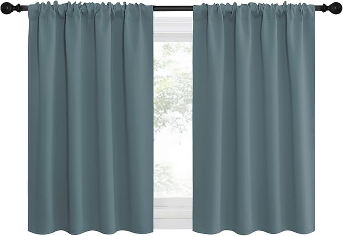 NICETOWN 2 Panels Blackout Curtains, Rod Pocket Thermal Insulated Drapes for Kitchen, Heavy Duty Small Window Treatment for Dorm Room, Studio Apartment, Basement (Stormy Blue, W42 x L30) by NICETOWN