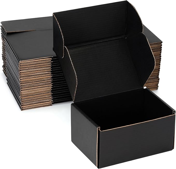 Small Shipping Boxes 6x4x3 Inch (25 Pack) - Sturdy Black Corrugated Cardboard Boxes for Small Business, Ecommerce, Mailing & Packaging | Recyclable Gift & Storage Boxes by DUZCLI
