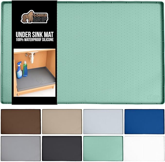 GORILLA GRIP Waterproof Silicone Under Sink Mat with Raised Lip for Kitchen and Bathroom, 31 x 22 in, Cabinet Shelf Liner Stay in Place Mats Dishwasher Safe Drawer Liner, Organizer Tray, Mint by GorillaGrip