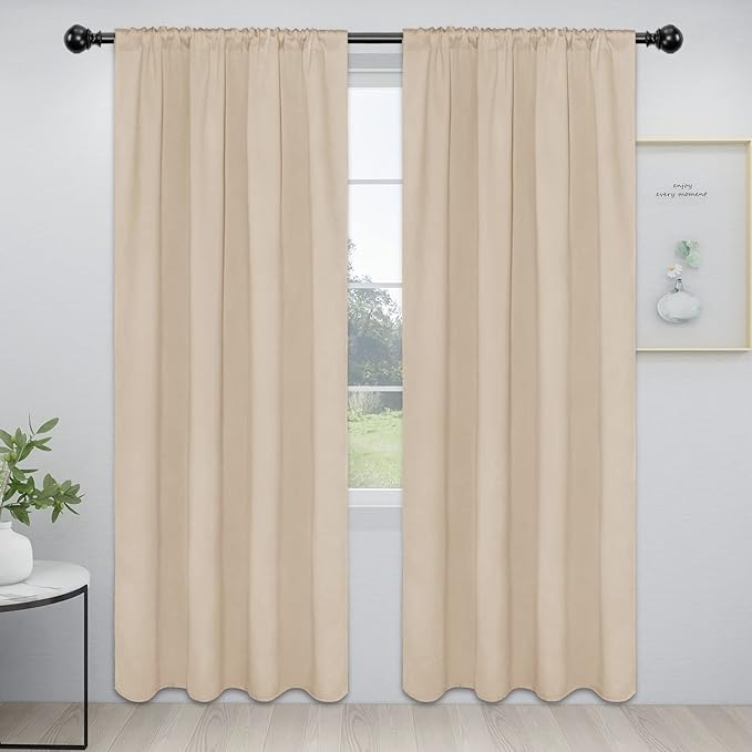 Easy-Going Rod Pocket Blackout Curtains for Bedroom, Room Darkening Window Curtains for Living Room, Thermal Insulated Noise Reduction Solid Window Drapes, 2 Panels(42x84 in, Beige) by Easy-Going