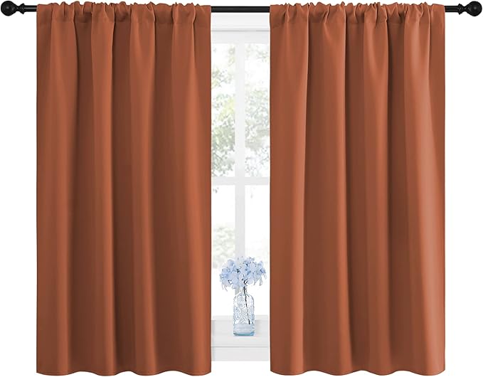 NICETOWN Blackout Curtains and Drapes - Thermal Insulated Solid Rod Pocket Blackout Draperies/Panels (Burnt Orange, 1 Pair, 42 by 45 inches) - Image 2