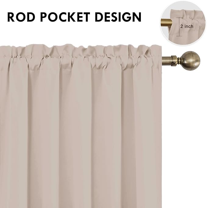 DWCN Blackout Curtains for Living Room Thermal Insulated, Energy Saving & Noise Reducing Bedroom Curtains, Camel, W 60x L 36 Inch, Set of 2 Rod Pocket Curtain Panels - Image 4