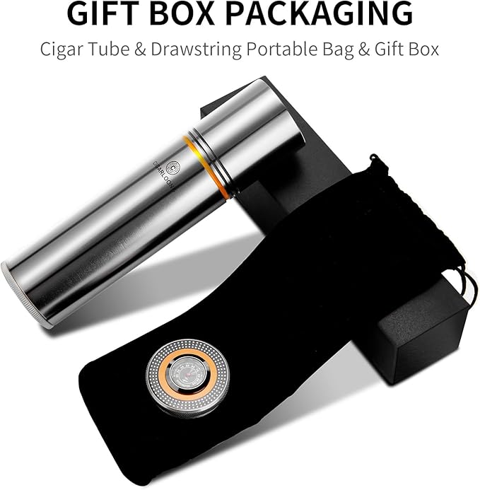 Travel Cigar Humidor Case/Box Metal Portable Air Tight Lid Smell Proof Cigar Case Tube Built in Humidifier for Humidity Control, Humidor That can Hold About 3-5 Cigars with Gift Box (Yellow) - Image 6